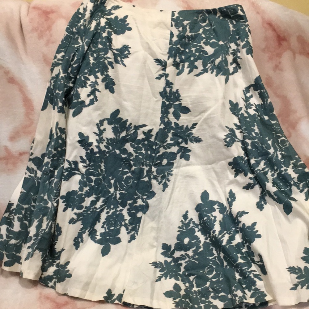 Gorgeous Womens Gap Size 8 Lined White Broquet Full Midi Skirt Teal Floral RS